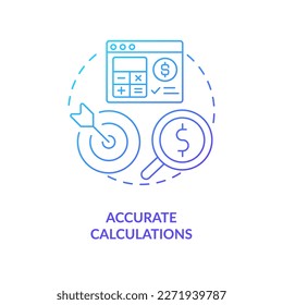 Icono de concepto de gradiente azul de cálculos precisos. Evitar errores. El software de gestión de nóminas se beneficia de la ilustración abstracta de la línea delgada de la idea. Dibujo de contorno aislado. Se usa una fuente Myriad Pro-Bold