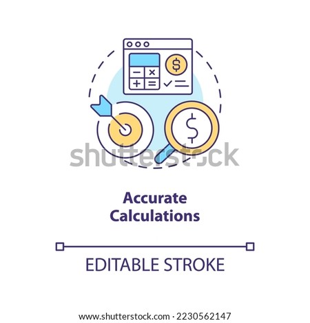 Accurate calculations concept icon. Payroll management software benefit abstract idea thin line illustration. Isolated outline drawing. Editable stroke. Arial, Myriad Pro-Bold fonts used