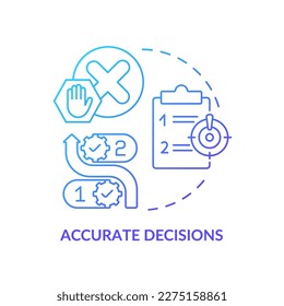 Präzise Entscheidungen blaues Farbverlauf-Symbol. Informationsmanagement. Data Management Strategie abstrakte Idee dünne Linie Illustration. Einzeln Umrisszeichnung. Myriad Pro-Fett-Schriftart verwendet