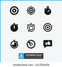 Accurate icon. collection of 9 accurate filled icons such as stopwatch, target. editable accurate icons for web and mobile.