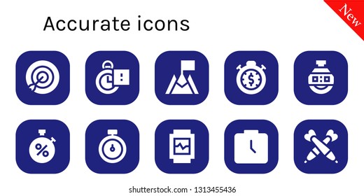 accurate icon set. 10 filled accurate icons.  Collection Of - Target, Stopclock, Goal, Stopwatch, Watch, Darts