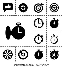Accurate icon. set of 13 filled accurate icons such as stopwatch, target, thumb up