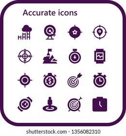 accurate icon set. 16 filled accurate icons.  Simple modern icons about  - Goal, Target, Stopwatch, Watch