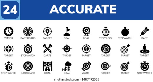 accurate icon set. 24 filled accurate icons.  Simple modern icons about  - Watch, Dart board, Target, Goal, Stopclock, Stopwatch, Dart, Darts, Stop watch, Dartboard