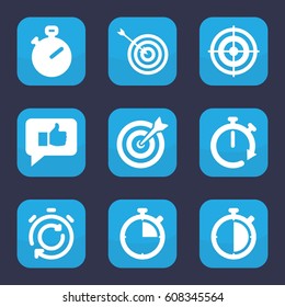 Accurate icon. set of 9 filled accurate icons such as target, stopwatch