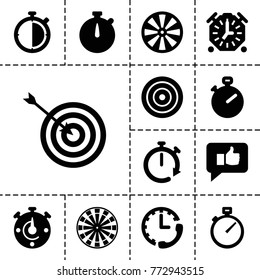 Accurate icons. set of 13 editable filled accurate icons such as target, stopwatch, dart