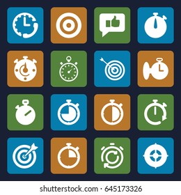 Accurate icons set. set of 16 accurate filled icons such as target, stopwatch