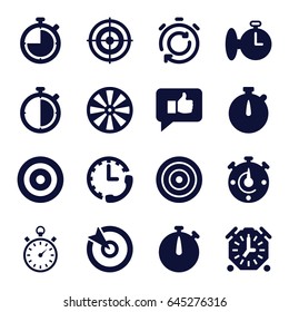 Accurate icons set. set of 16 accurate filled icons such as stopwatch, target, thumb up