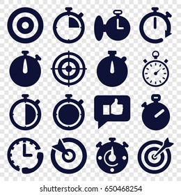 Accurate icons set. set of 16 accurate filled icons such as stopwatch, target