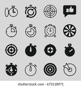 Accurate icons set. set of 16 accurate filled and outline icons such as target, stopwatch, thumb up