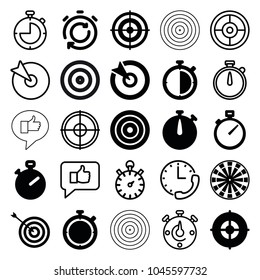 Accurate icons. set of 25 editable filled and outline accurate icons such as target, stopwatch, thumb up