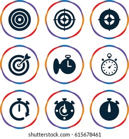 Accurate icons set. set of 9 accurate filled icons such as stopwatch