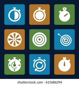 Accurate icons set. set of 9 accurate filled icons such as target, stopwatch