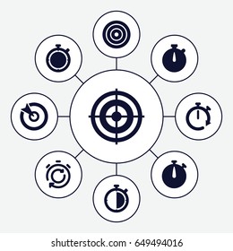 Accurate icons set. set of 9 accurate filled icons such as stopwatch