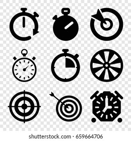 Accurate icons set. set of 9 accurate filled icons such as target, stopwatch
