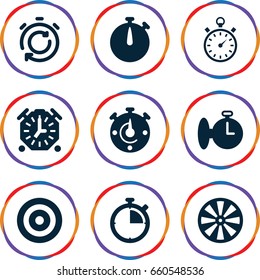 Accurate icons set. set of 9 accurate filled icons such as stopwatch, target