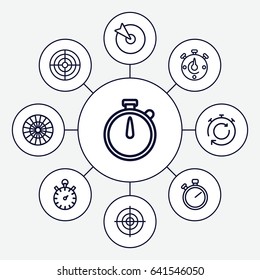 Accurate icons set. set of 9 accurate outline icons such as target, stopwatch