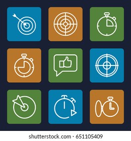 Accurate icons set. set of 9 accurate outline icons such as target, stopwatch