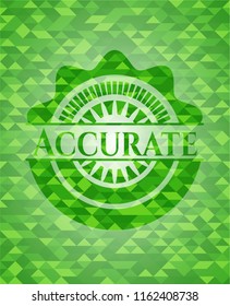 Accurate realistic green emblem. Mosaic background