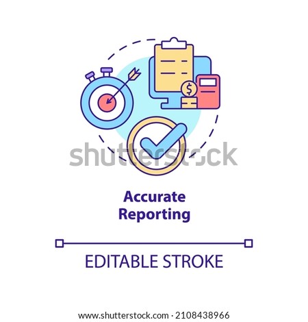 Accurate reporting concept icon. Business tool advantage abstract idea thin line illustration. Right data. Isolated outline drawing. Editable stroke. Roboto-Medium, Myriad Pro-Bold fonts used