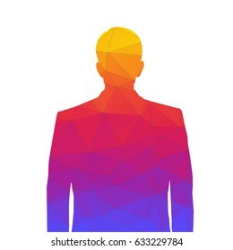 Accurate silhouette of a man from colored triangles for profile picture. Silhouette of a man waist-deep with a neat hairstyle on white background.