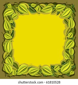 accurate square frame of green and yellow leaves, ornamental background for design