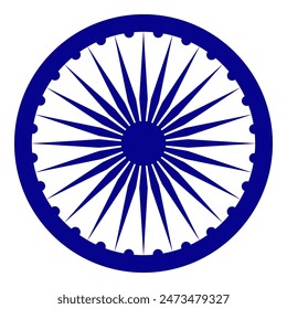 Accurate symbol of the Ashoka Chakra, isolated on a transparent background. Buddhist symbolism. Vector illustration.