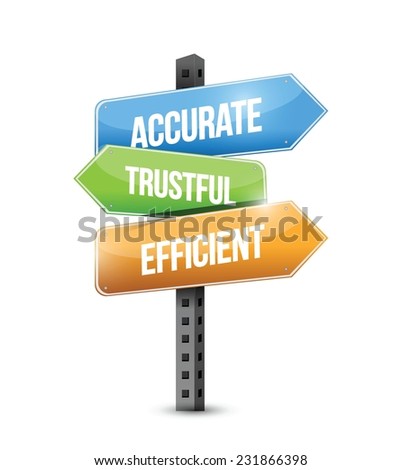 accurate trustful, efficient, sign illustration design over a white background