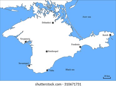 Accurate vector map of Crimean Peninsula with major cities