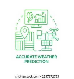 Accurate weather prediction green gradient concept icon. Innovative tool. Increased crop yield abstract idea thin line illustration. Isolated outline drawing. Myriad Pro-Bold font used
