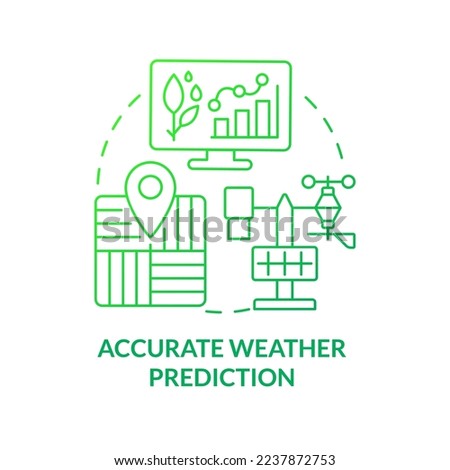 Accurate weather prediction green gradient concept icon. Innovative tool. Increased crop yield abstract idea thin line illustration. Isolated outline drawing. Myriad Pro-Bold font used