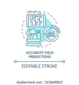 Accurate yield predictions turquoise concept icon. Current farming trends abstract idea thin line illustration. Isolated outline drawing. Editable stroke. Arial, Myriad Pro-Bold fonts used