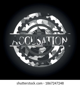 Accusation grey camo emblem. Vector Illustration. 