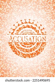 Accusation orangefarbene Fliesenhintergrund Illustration. Quadratisches geometrisches Mosaik nahtloses Muster mit Emblem im Inneren. 