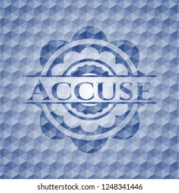 Accuse blue emblem with geometric background.