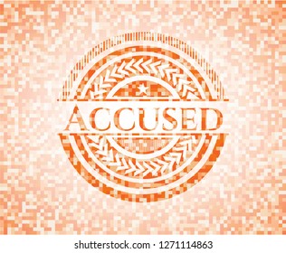Accused orange tile background illustration. Square geometric mosaic seamless pattern with emblem inside.