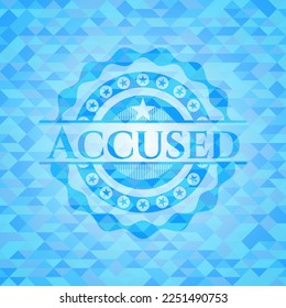 Accused sky blue emblem. Mosaic background. 