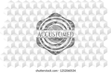 Accustomed realistic grey emblem with cube white background