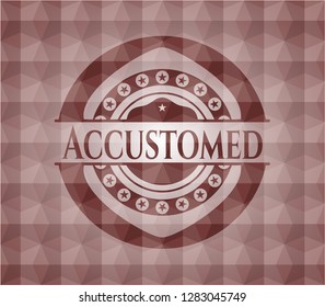 Accustomed red seamless emblem with geometric pattern background.