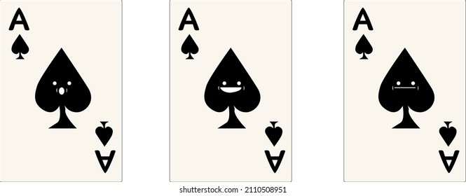 Ace of black spades poker cards with animated faces