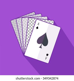 Ace card flat design on background. Playing cards, poker game, casino play, gamble win, luck and risk, gambling leisure, winner bet, playing fortune illustration