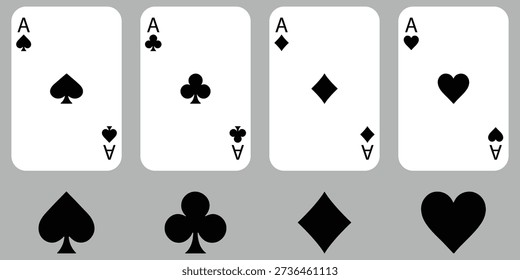 Conjunto de traje de carta de ás. Ícone de cartas de jogo ícone simples plano perfeito para gráficos de cassino, projetos de jogo e pôquer. eps 10 