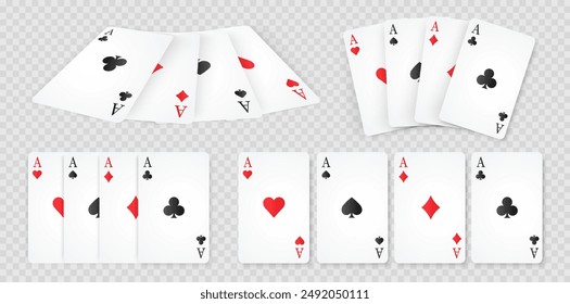 Ace card suit set vector illustration. Four aces poker playing cards winner hand