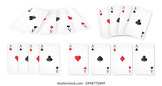 Ace card suit set vector illustration. Four aces poker playing cards winner hand