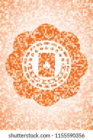 ace of clover icon inside abstract emblem, orange mosaic background