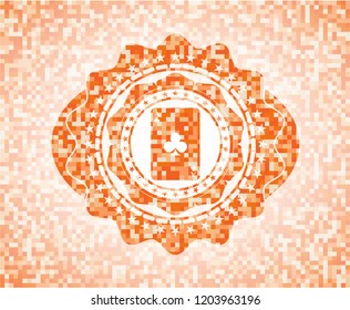 ace of clover icon inside abstract emblem, orange mosaic background
