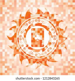 ace of clover icon inside abstract orange mosaic emblem with background