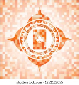 ace of clover icon inside abstract orange mosaic emblem with background