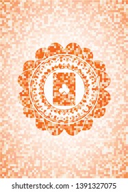 ace of clover icon inside abstract emblem, orange mosaic background