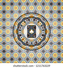 ace of clover icon inside arabesque emblem background. arabic decoration.